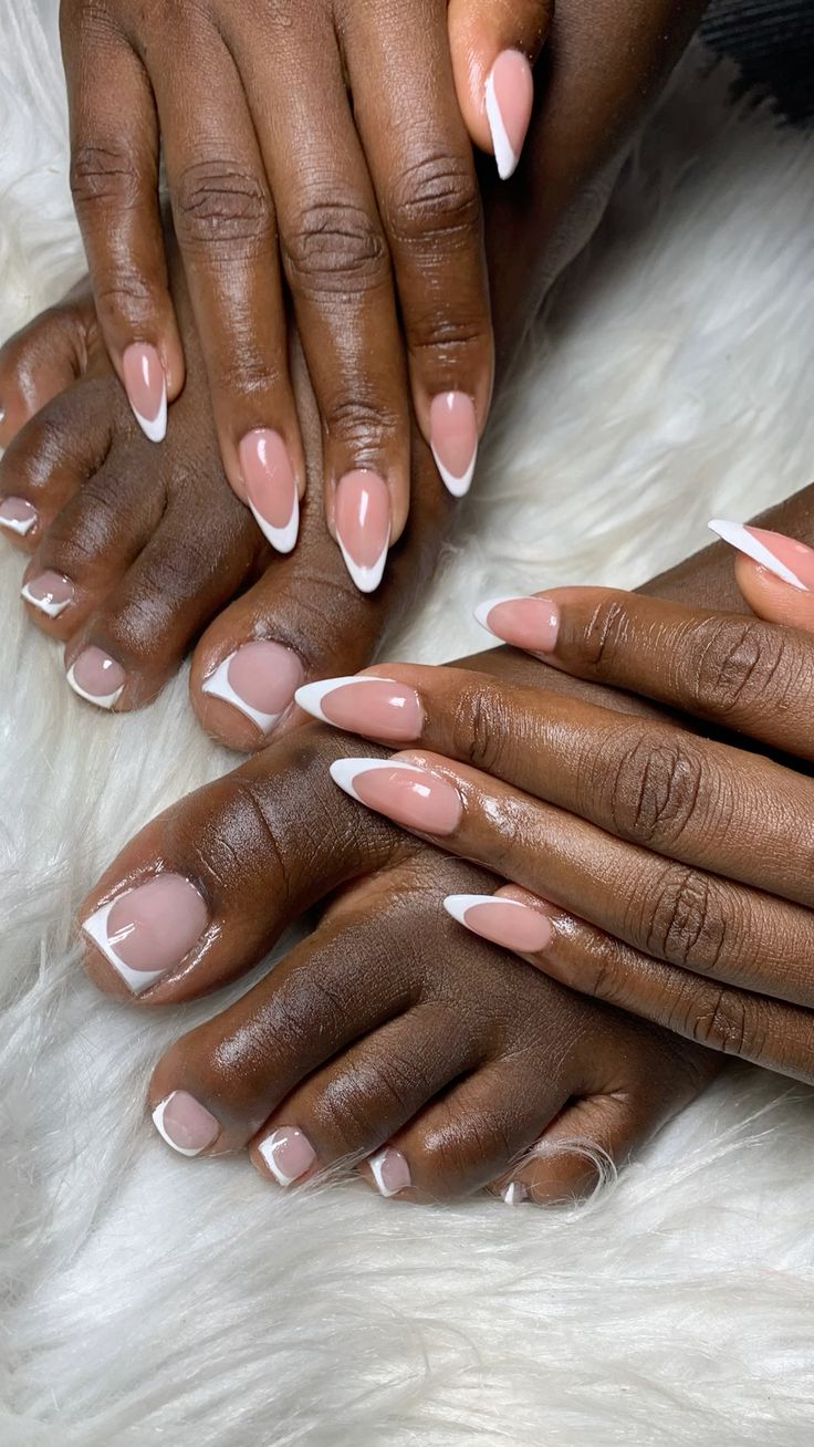 French tip manicure and pedicure with clean, elegant nail styling